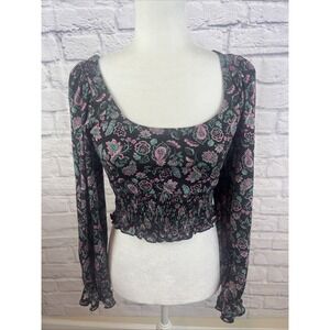 Topshop  NWT  Y2K Whimsygoth Paisley Square Neck Cropped Boho Blouse Size 4